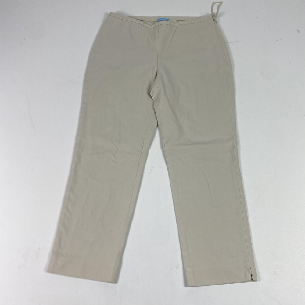 J McLaughlin Pants Womens 8 Beige Cropped Straight Leg Side Zip Stretch Twill